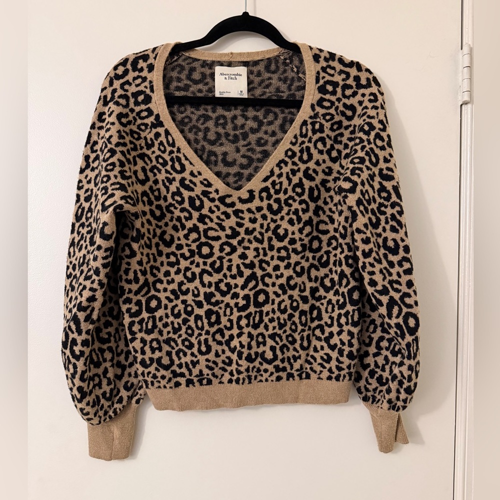 Abercrombie & Fitch V-Neck Leopard Print Sweater - Size M